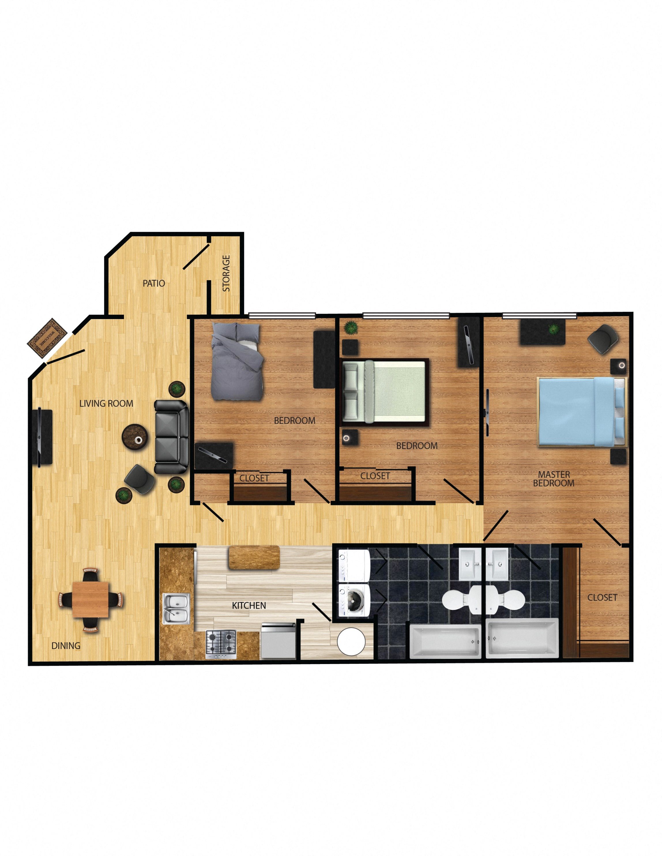 3 bedroom 2 bathroom floor plan at Crescent Ridge in Tucson, AZ